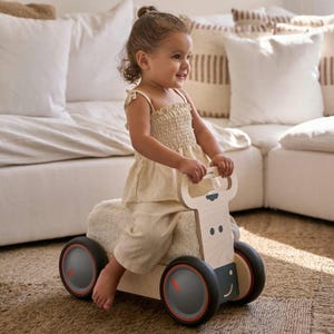 COW Wooden Baby Walker & Ride-On Toy Soft Plush Seat, First Birthday Gift 10+ Months, Adjustable Speed Wheels, Montessori Toddler Push Toy