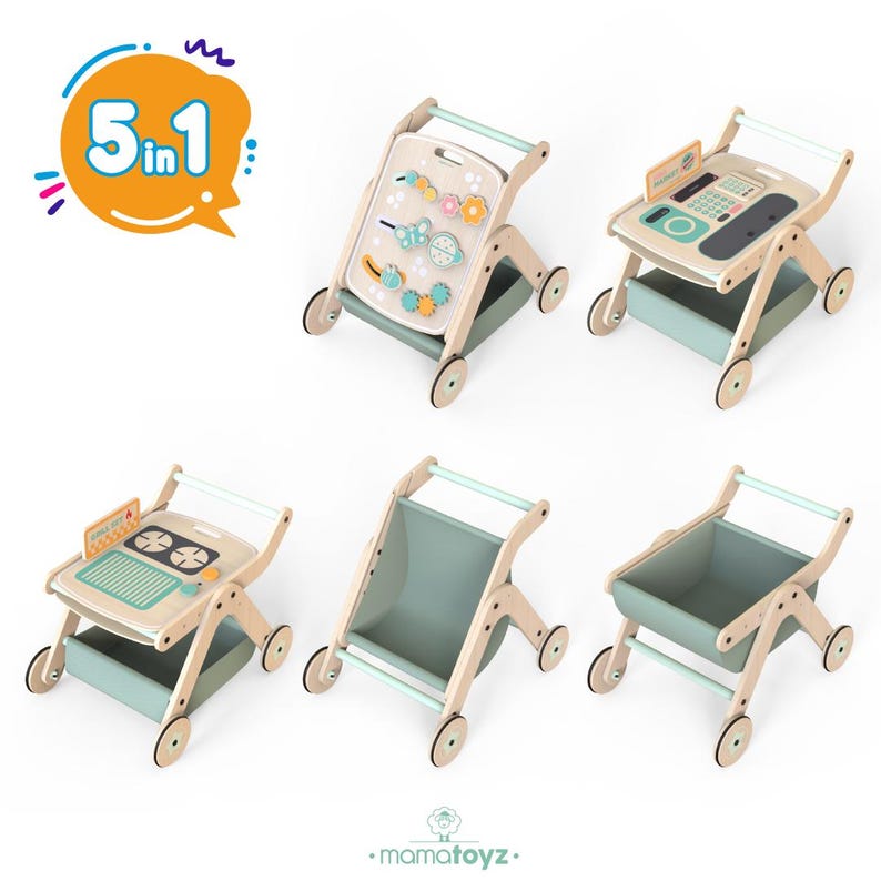 Wooden Baby Walker: 5-in-1 Activity Table, Doll Pram & Trolley - Etsy