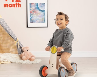 Wooden Toddler Balance Bike TriBike Adjustable Seat 25–28cm Comfortable Ride Laminated Wood Body Safe Baby Training Bike