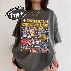Dungeon Crawler Carl Shirt Comfort Colors, New Achievement T Shirt, Princess Donut & Mongo Tee, Bookish Graphic Sci-Fi Reader Gift
