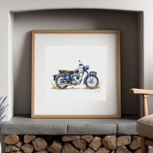 Impresión artística en acuarela de una motocicleta BSA: ilustración de motocicleta clásica