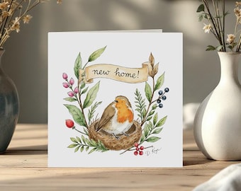 New Home Greeting Card - Robin’s Nest Watercolor Illustration