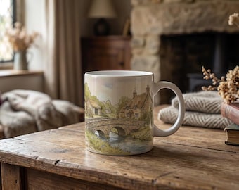 Country Cotswold Mug, Stone Bridge  Illustration Watercolour, Countryside Gift for Walkers & Nature Lovers