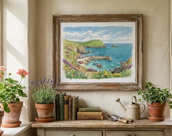 Peace by the Cove- Cornwall Harbour Art Print, Watercolour Coastal Wall Decor, Cornish Seaside Illustration