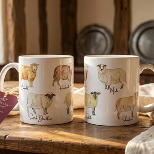 British Sheep Breeds Mug, Farmhouse Kitchen Decor, Wool Sheep Coffee Cup, Unique Gift for Animal Lovers, Rustic Countryside Mug