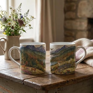 Scotland Mug Watercolour Landscape Illustration of Highlands, Stag & Glen Scottish Countryside Gift, Art, Nature Lover Coffee Cup image 6