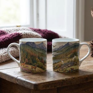 Scotland Mug Watercolour Landscape Illustration of Highlands, Stag & Glen Scottish Countryside Gift, Art, Nature Lover Coffee Cup image 4