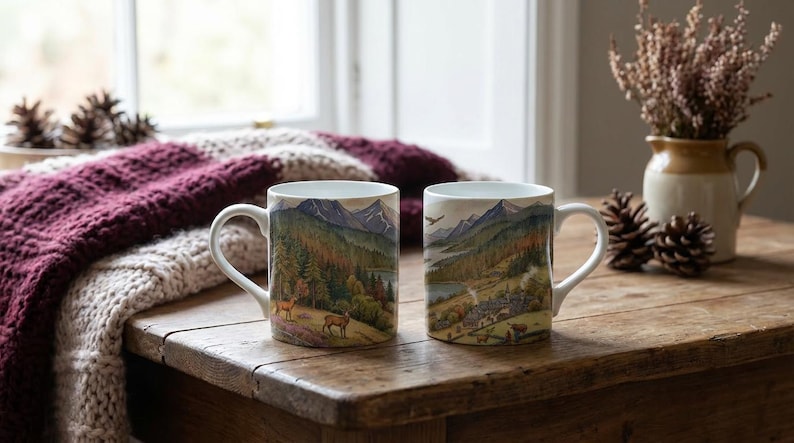 Scotland Mug Watercolour Landscape Illustration of Highlands, Stag & Glen Scottish Countryside Gift, Art, Nature Lover Coffee Cup image 4