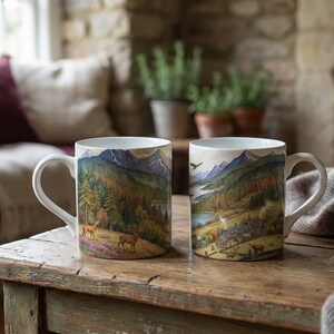Scotland Mug Watercolour Landscape Illustration of Highlands, Stag & Glen Scottish Countryside Gift, Art, Nature Lover Coffee Cup image 5