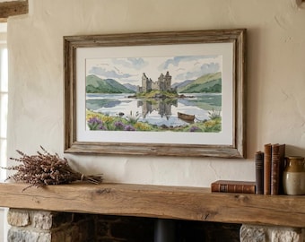 Kilchurn Castle Watercolour Print, Scottish Art, Loch Reflections, Fine Art A4 Wall Decor, Romantic Ruins, Scotland Landscape, Premium Paper