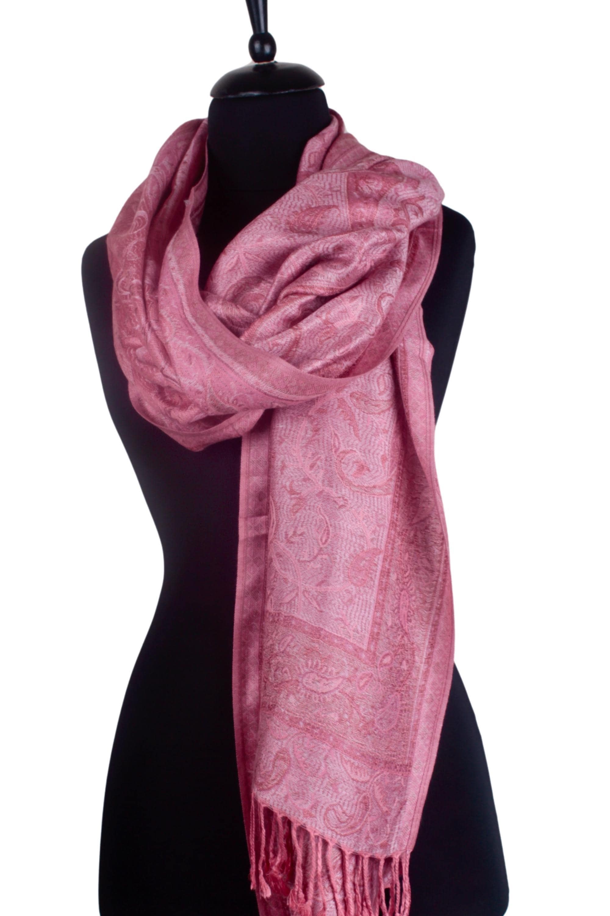 Rose Pink Paisley Pashmina Scarf: Lightweight Boho Shawl