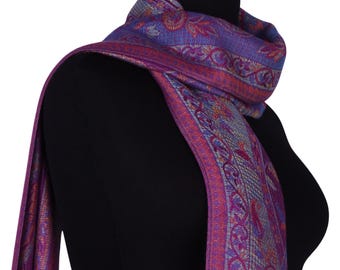 Royal Deep Wine & Lavender Paisley Pashmina - Luxuriöse Seidenmischung Floral Wrap