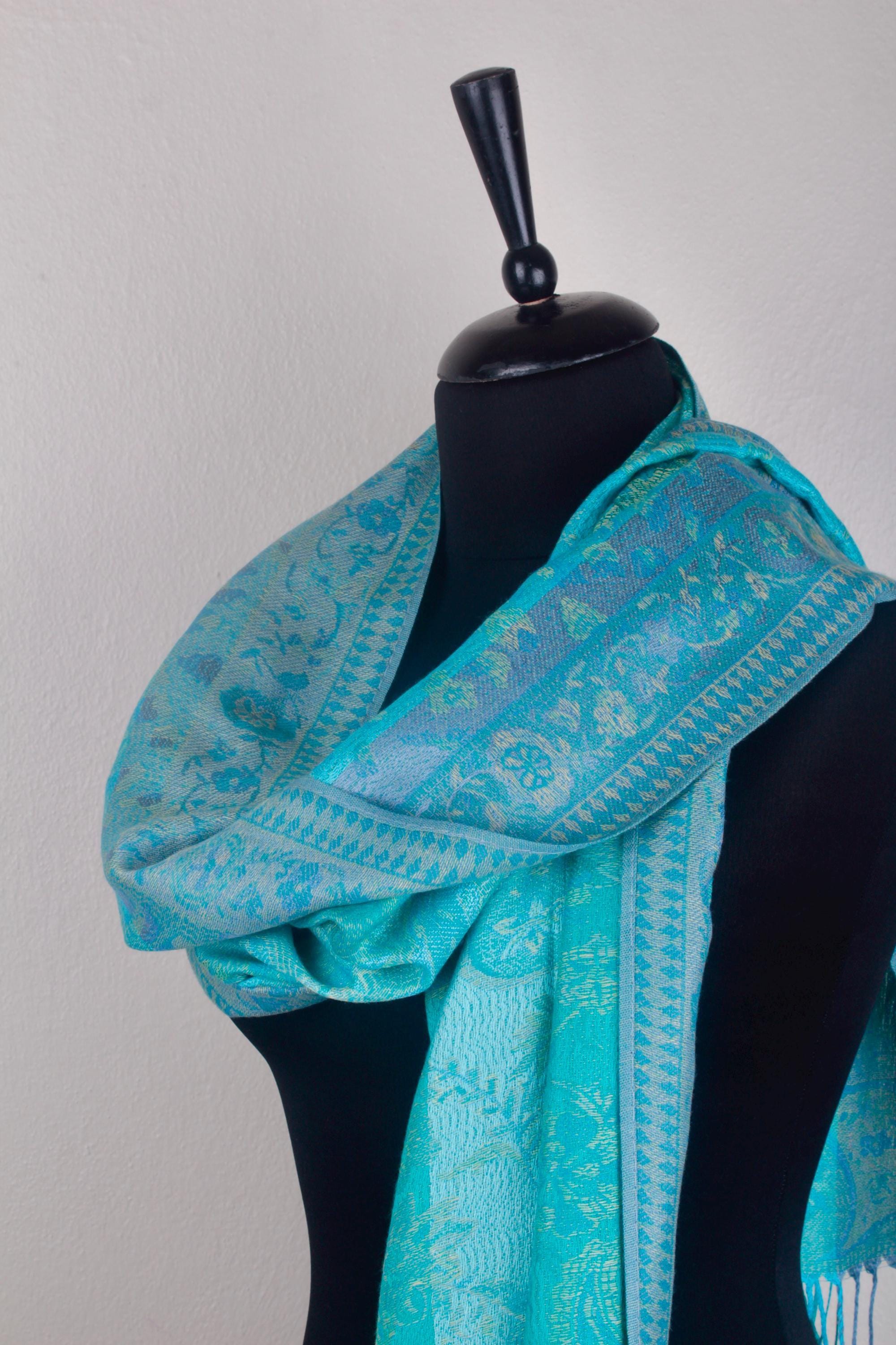 Water Blue and Green Handmade Pashmina Scarf - Goes with Everything!