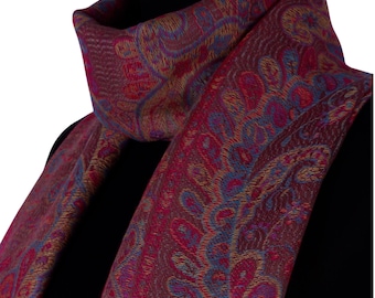 Strahlendes Fuchsia & Gold Paisley Pashmina - Luxus Boho Seidenmischung Wrap