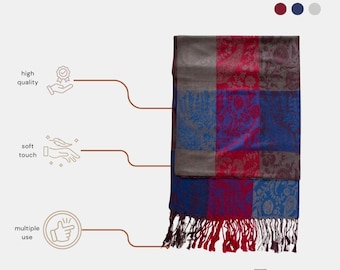 Blau & Brauner Pashmina Schal - Herbst Kuscheliger Schal, Handgewebter Luxus