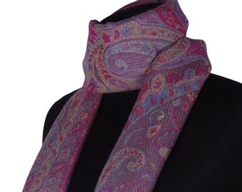 Lebendiges Fuchsia und Gold Paisley Pashmina - Boho Luxus Seidenmischung Wrap