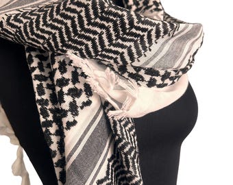 Traditioneller Schwarz-Weißer Keffiyeh Schal - Kultureller Naher Osten Schal, Leichter Unisex Schal