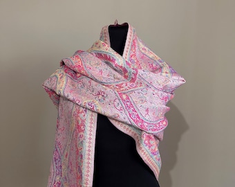 Rosa und Weiß Türkisch Motiv Bunter Pashmina Schal - Elegantes Blumenmuster