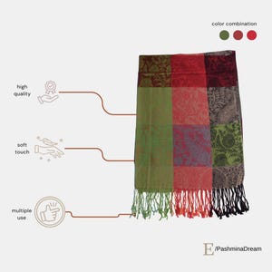 Orange and Green Boho Style Handmade Pashmina Scarf - Groovy Patterns!