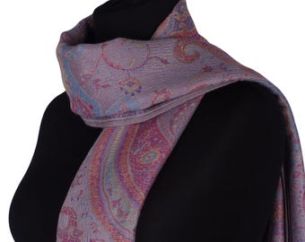 Lebhaftes Lavender & Teal Paisley Pashmina - Elegante mehrfarbige Seidenmischung Wrap