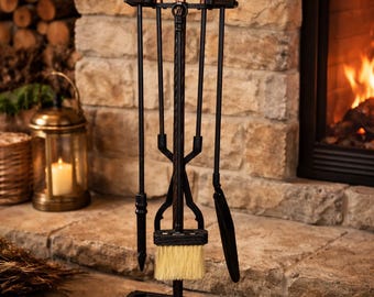 Conjunto de utensílios de luxo para lareira – Acessórios para lareira com cabo em ferro preto e cobre