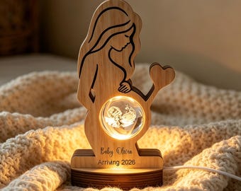 Ricordo personalizzato in cristallo per la futura mamma - Foto dell'ecografia incisa con luce LED, regalo di gravidanza in legno 3D, regalo per baby shower, regalo per neomamma