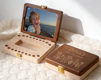 Caja personalizada para el Hada de los Dientes con foto, caja de madera para guardar el diente de leche, estuche para el primer diente perdido, caja de recuerdos para niños, regalo del Hada de los Dientes para niños
