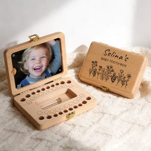 Personalized Tooth Fairy Box for Girls & Boys, Photo Wooden Tooth Keepsake Box, Lost Teeth Storage for Kids, Christening Gifts, Baby Shower