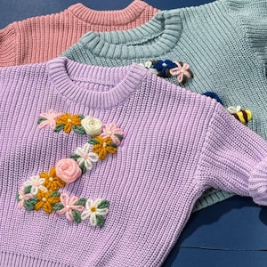 Custom Embroidered Floral Sweater, Floral Initial Sweater, Custom Baby Name Sweater, Gift For Baby Girls Boy, Newborn Gift, Baby Shower Gift