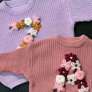 Custom Embroidered Floral Sweater, Floral Initial Sweater, Custom Baby Name Sweater, Gift For Baby Girls Boy, Newborn Gift, Baby Shower Gift