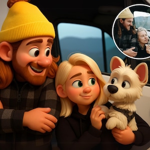 Personalized 3D Cartoon Character, Custom Pixar Style Portrait from Your Photo, Couple, Family, Pet Gift, Digital Pixar Art, Digital File
