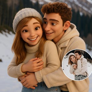 Portrait style Pixar à partir d'une photo, cadeau de dessin animé personnalisé, dessin de couple dessin animé, portrait style art Pixar, cadeau portrait style dessin animé 3D