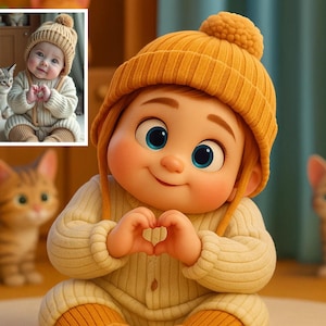 Gepersonaliseerde stripfiguurkunst, aangepaste 3D-pixarstijlportret van foto, digitale Pixar-tekening, verjaardagscadeau voor stel of familiecartoon