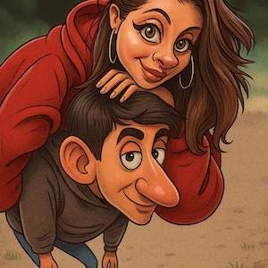 Aangepaste karikatuurportret van foto, grappige gepersonaliseerde digitale tekening, uniek cadeau voor koppels, vrienden, huisdieren of familie, op bestelling gemaakte kunst