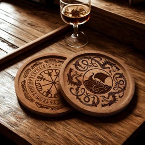 Projekt Viking Vegvisir dla okrągłych podstawek, plik SVG CDR AI do cięcia laserowego