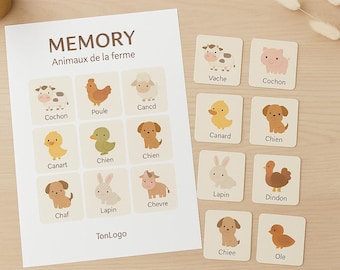 Boerderijdieren Memory - Printbaar educatief spel voor kinderen - Montessori-activiteit - Downloadbare PDF