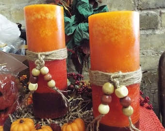 PILLAR CANDLE - Gorgeous FALL Triple Layer 3x9" Pillar -  Your Choice of Colors & Fragrance