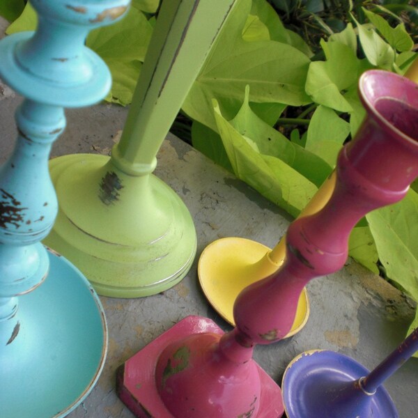 Funky Carribean Cottage Candlestick Set