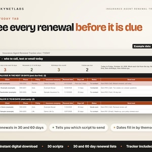 Insurance Agent Renewal Tracker + 30 Scripts (Excel, Google Sheets) image 3