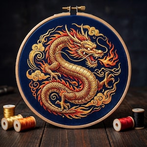 Japanischer Drache Stickdatei für die Maschine | Mythisches Drachenmuster | 6 Größen | Jacke zurück Instant Download