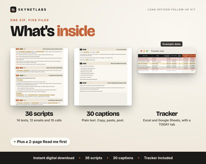 Loan Officer Follow-Up Kit: Scripts, Client Tracker, Social Captions (Digital Download) image 2