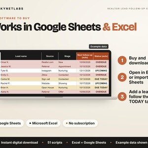 Realtor CRM spreadsheet works in Google Sheets and Excel, instant download