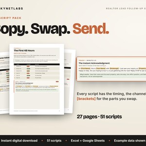 27-page branded PDF of 51 ready-to-send realtor email, text and call scripts