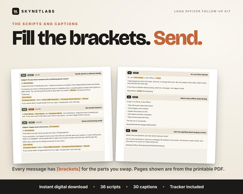Loan Officer Follow-Up Kit: Scripts, Client Tracker, Social Captions (Digital Download) image 5