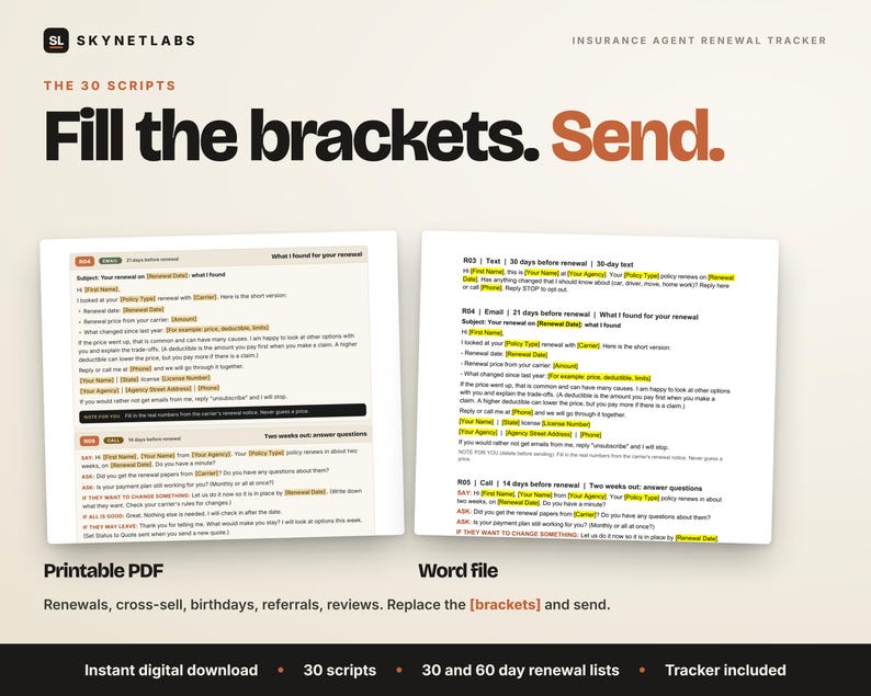 Insurance Agent Renewal Tracker + 30 Scripts (Excel, Google Sheets) image 4