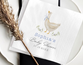 Goose Baby Shower Napkins, Personalized Baby Shower Decor, Custom Party Napkins, Baby Shower Tableware, Baby Sprinkle Party Supplies
