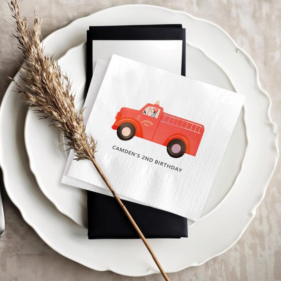 Fire Truck Party Napkins, Kids Birthday Party Supplies, Firefighter Party Decor, Baby Shower Napkins, Custom Truck Theme Napkins