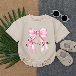 Personalized Baby Bow Bubble Romper, Baby Girl Clothes, Baby Shower Gift, Infant Outfit with Bow, Baby Gift Idea