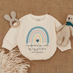 Baby Romper, Baby Shower Gift, Hand Picked for Earth by my Grandma in Heaven Romper, Rainbow Baby, Baby Custom Name Outfit, Newborn Clothes