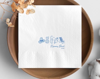 Coastal Theme Napkins, Personalized Beach Party Napkins, Custom Destination Wedding Tableware, Printed Tropical Event And Party Supplies